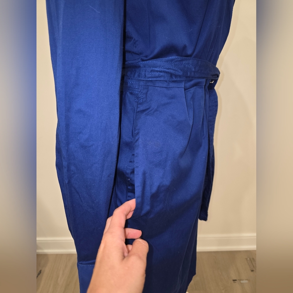 Talbots royal blue wrap poplin Midi dress with Pockets - Picture 6 of 10